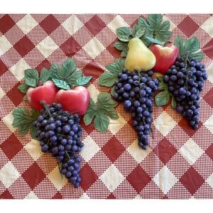 WMG 2006 Fruit Wall Decor Set Grapes Apples Pear Resin Metal Kitchen Art 2pc